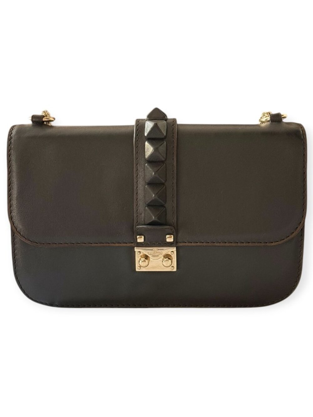 Valentino Garavani Black Leather Glam Lock Chain Shoulder/Crossbody Bag - Picture 2 of 7